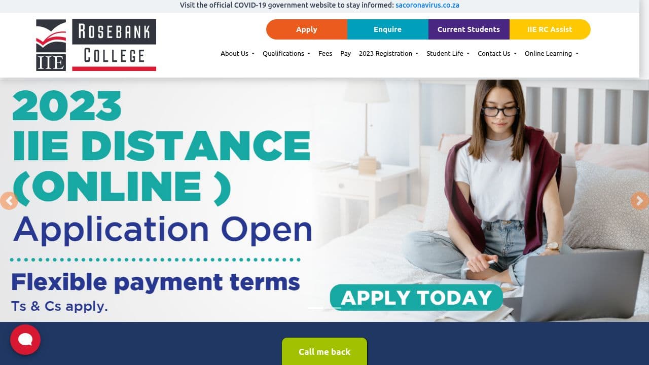 IIE Rosebank College website screenshot