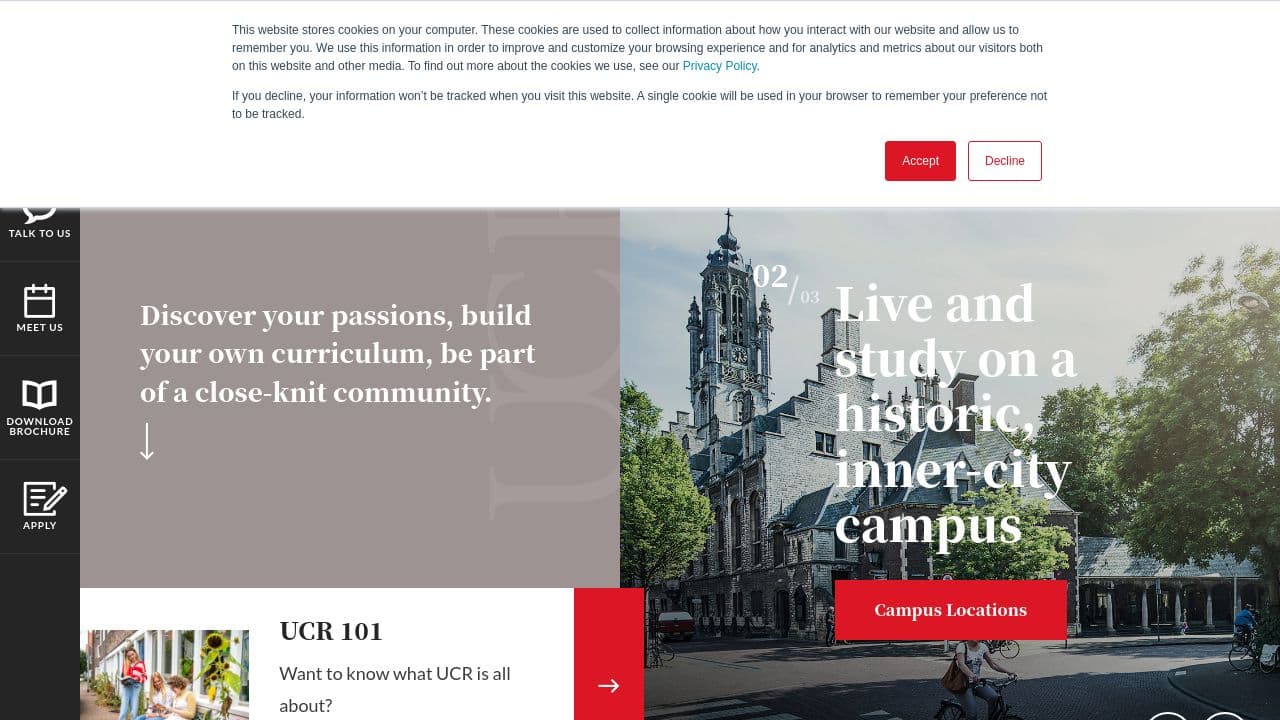 University College Roosevelt website screenshot