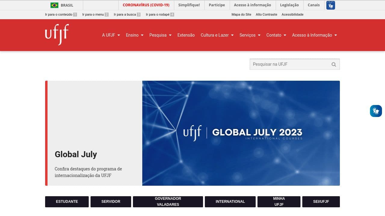 Universidade Federal de Juiz de Fora website screenshot