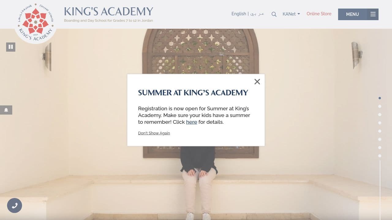 King's Academy website screenshot