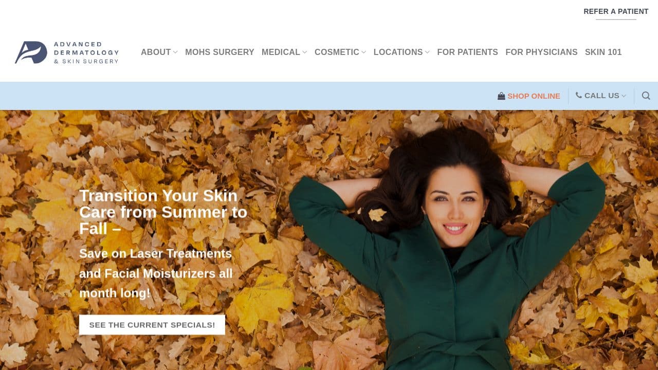 Advanced Dermatology & Skin Surgery website screenshot
