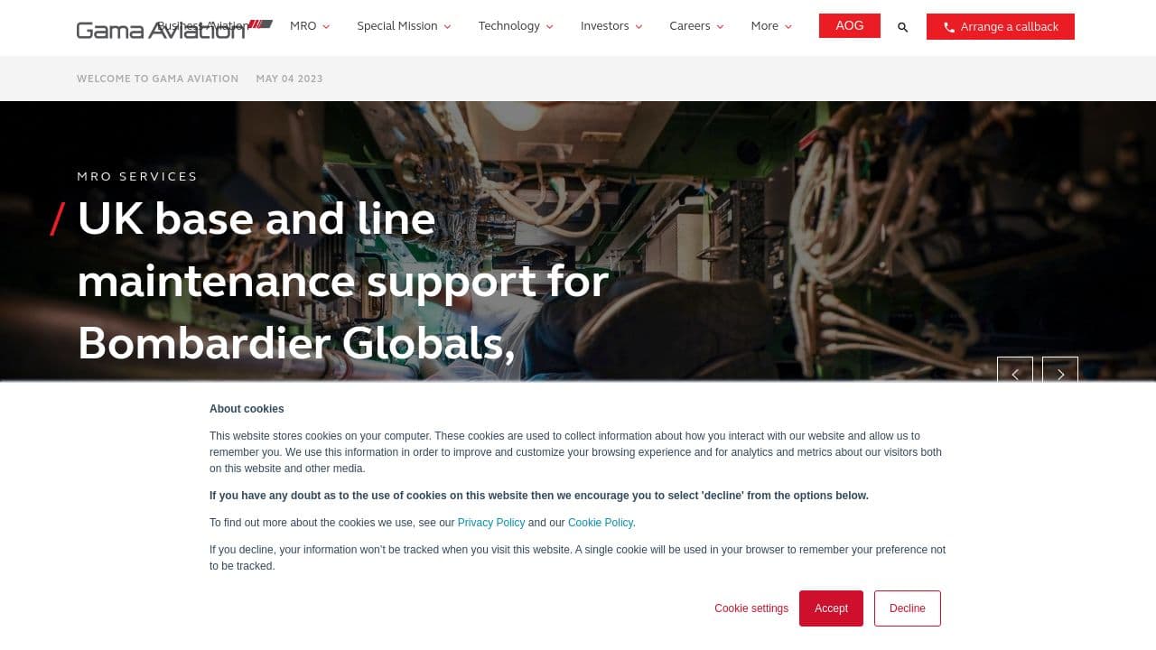 Gama Aviation website screenshot
