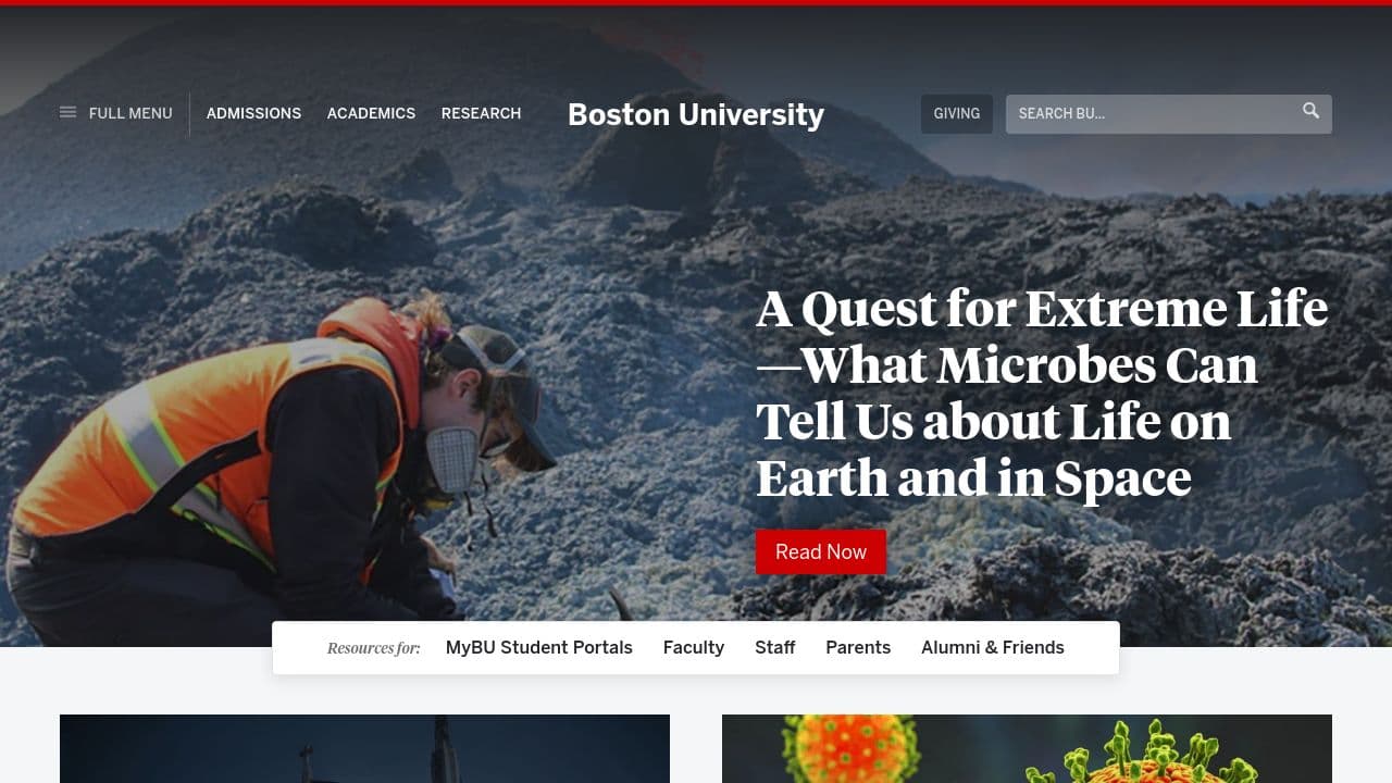 Boston University Center for Career Development website screenshot