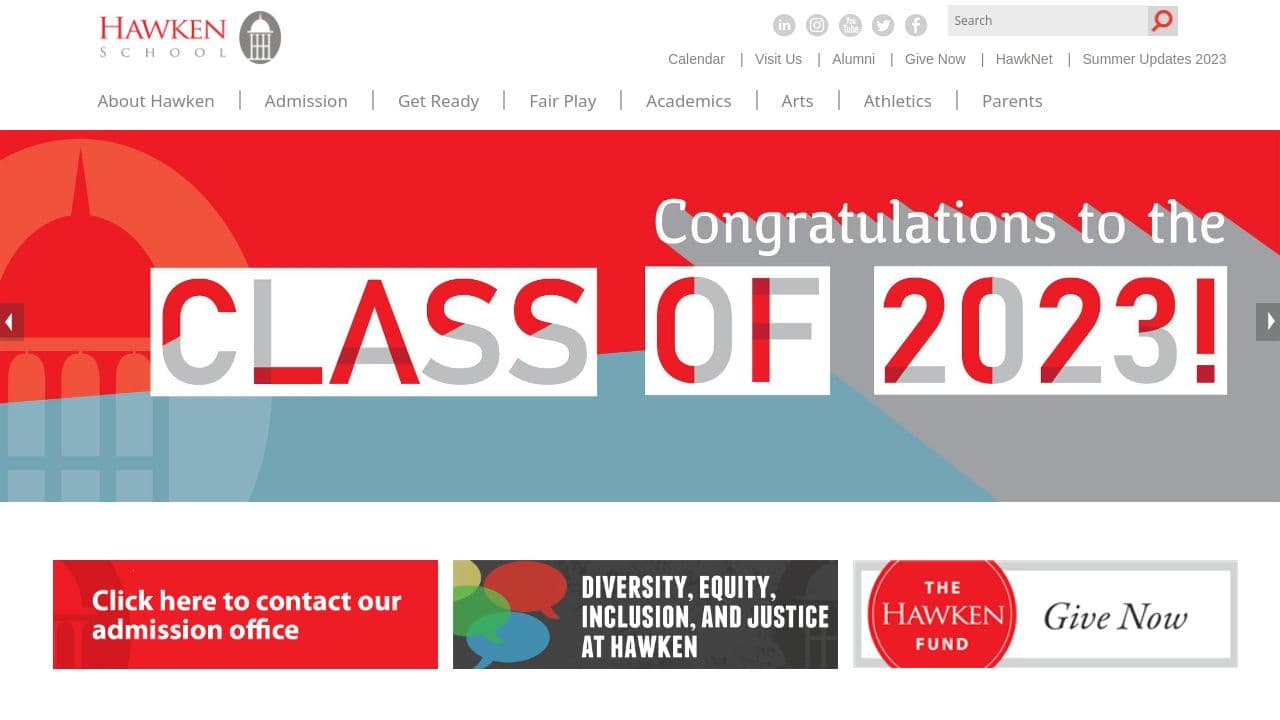 Hawken School website screenshot