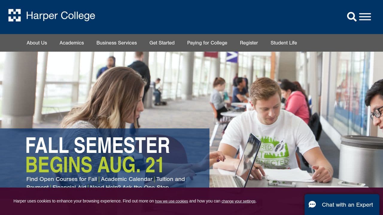 Harper College website screenshot