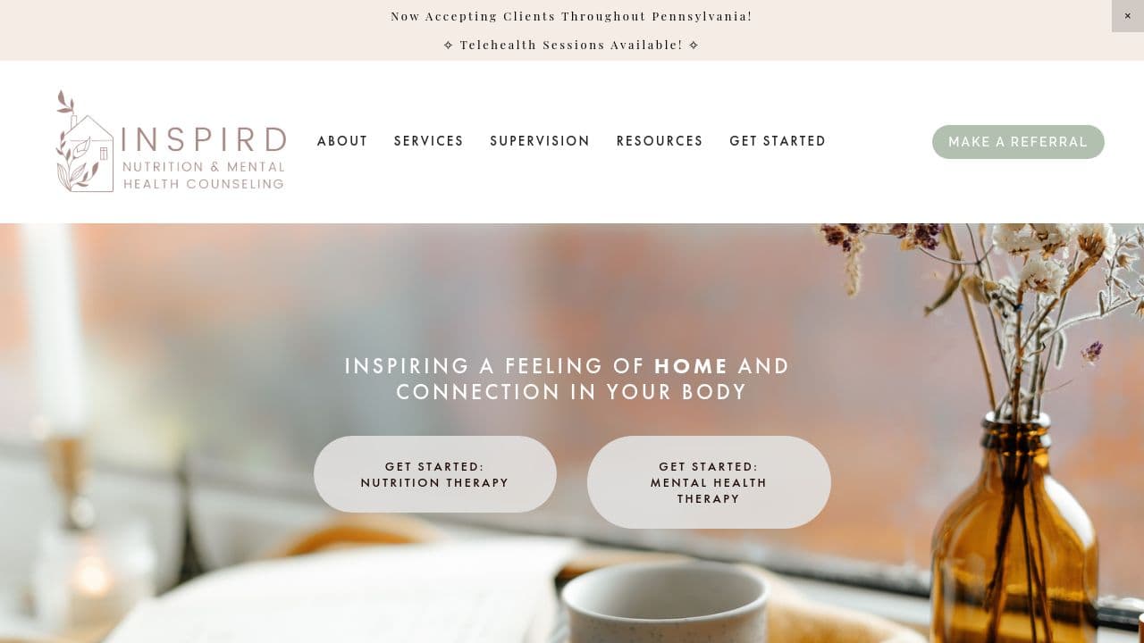INSPIRD Nutrition and Mental Health Counseling website screenshot