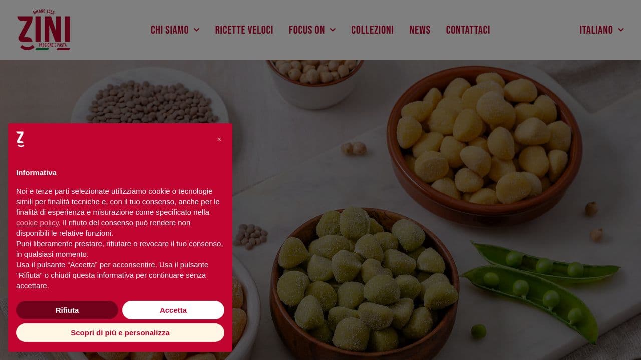 Zini Prodotti Alimentari SpA website screenshot