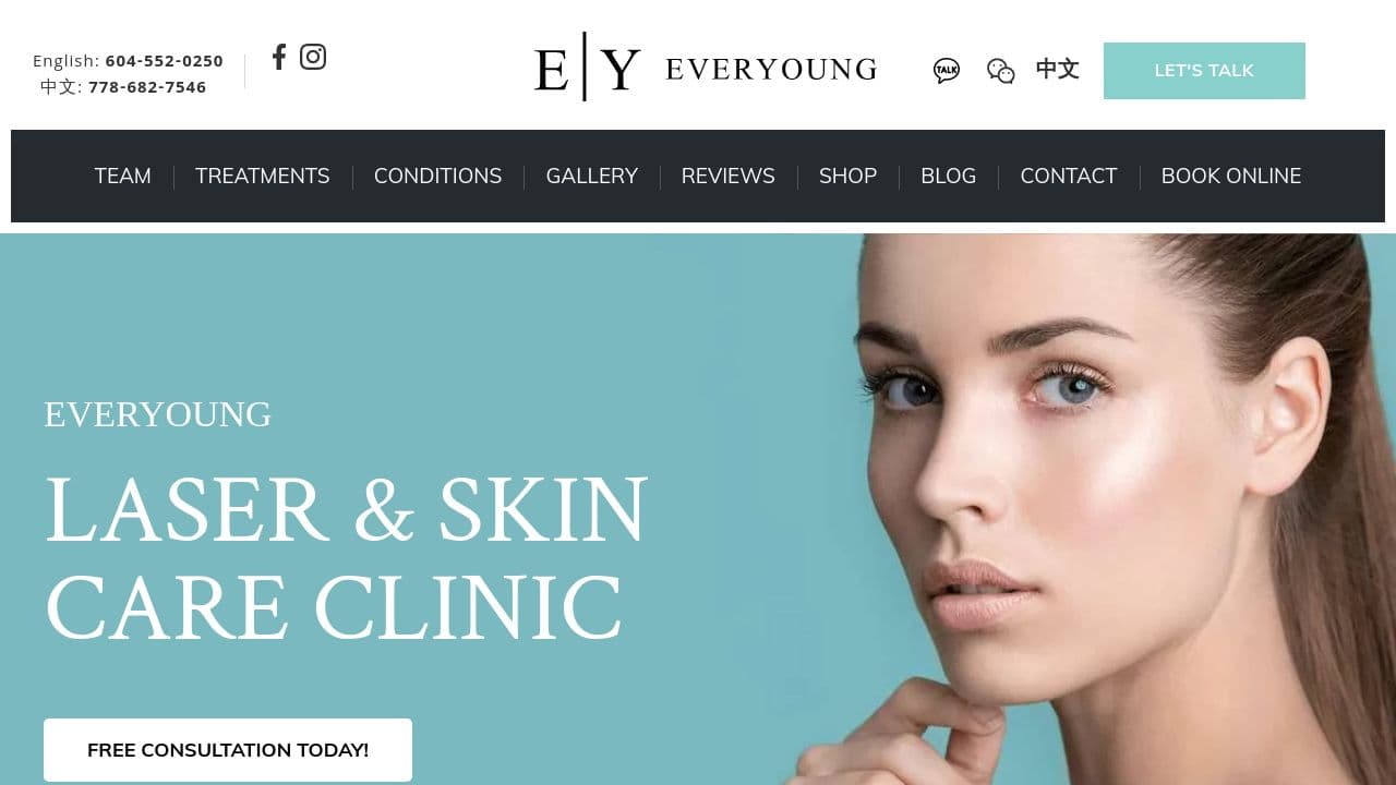EverYoung Medical Aesthetic Centre website screenshot