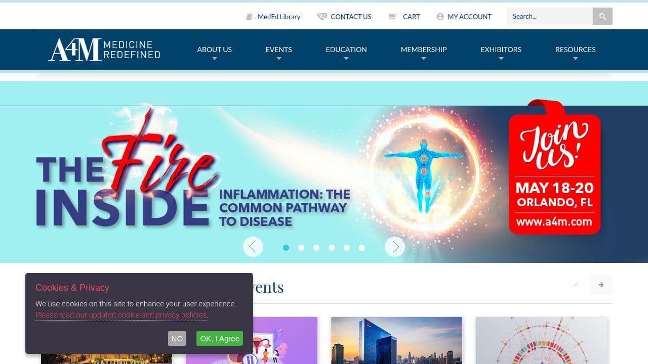 the american academy of anti-aging medicine (a4m) website screenshot