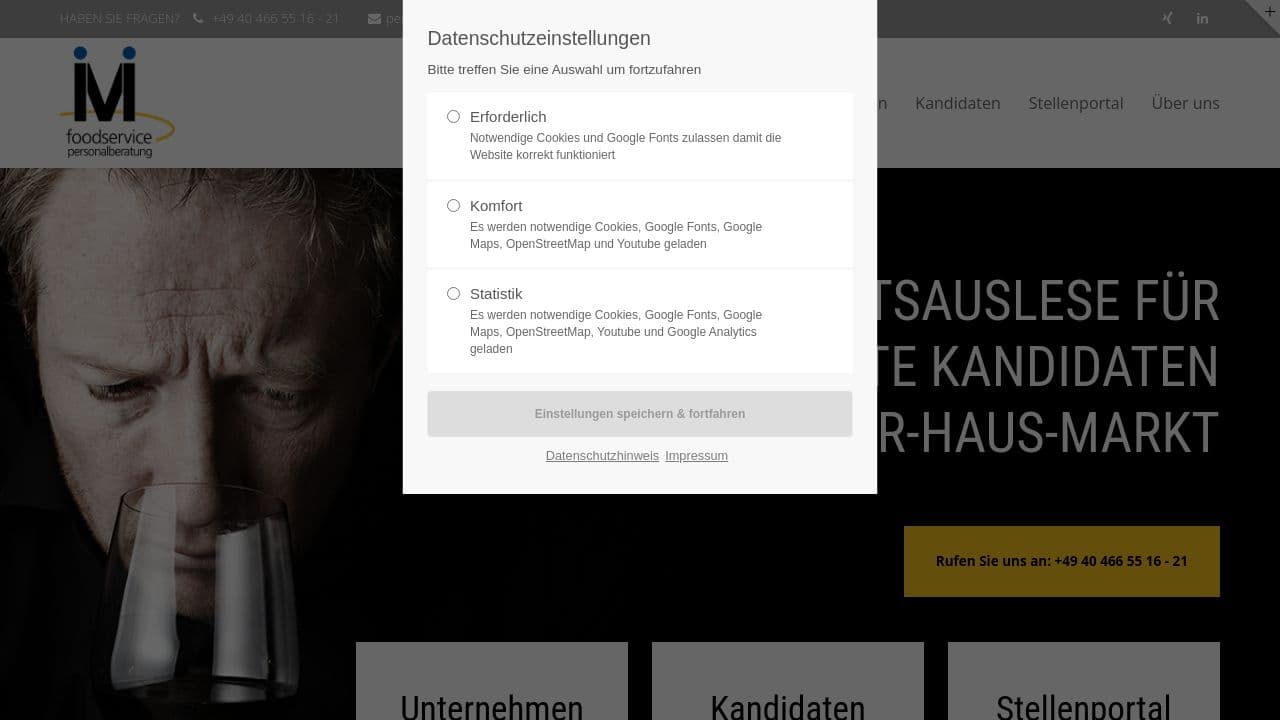 iMi foodservice personalberatung GmbH website screenshot