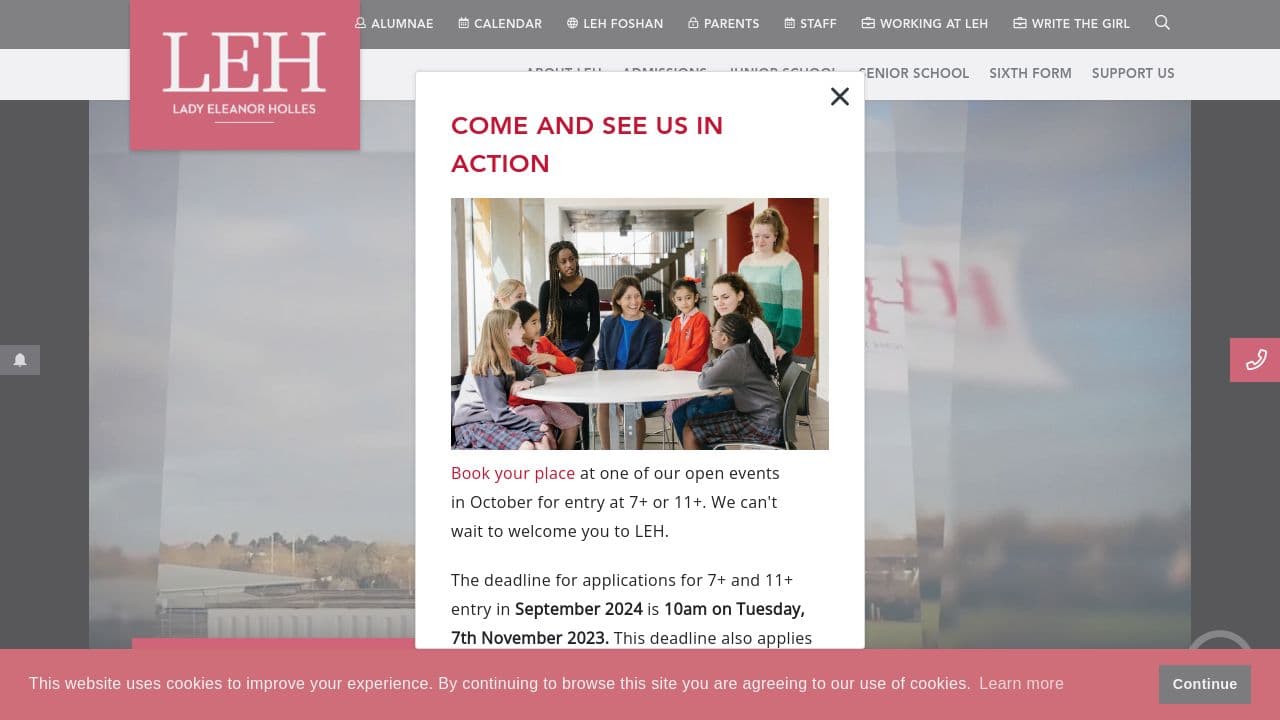 LADY ELEANOR HOLLES SCHOOL website screenshot