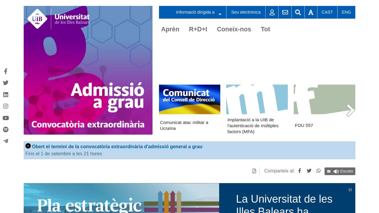 Universitat de les Illes Balears website screenshot