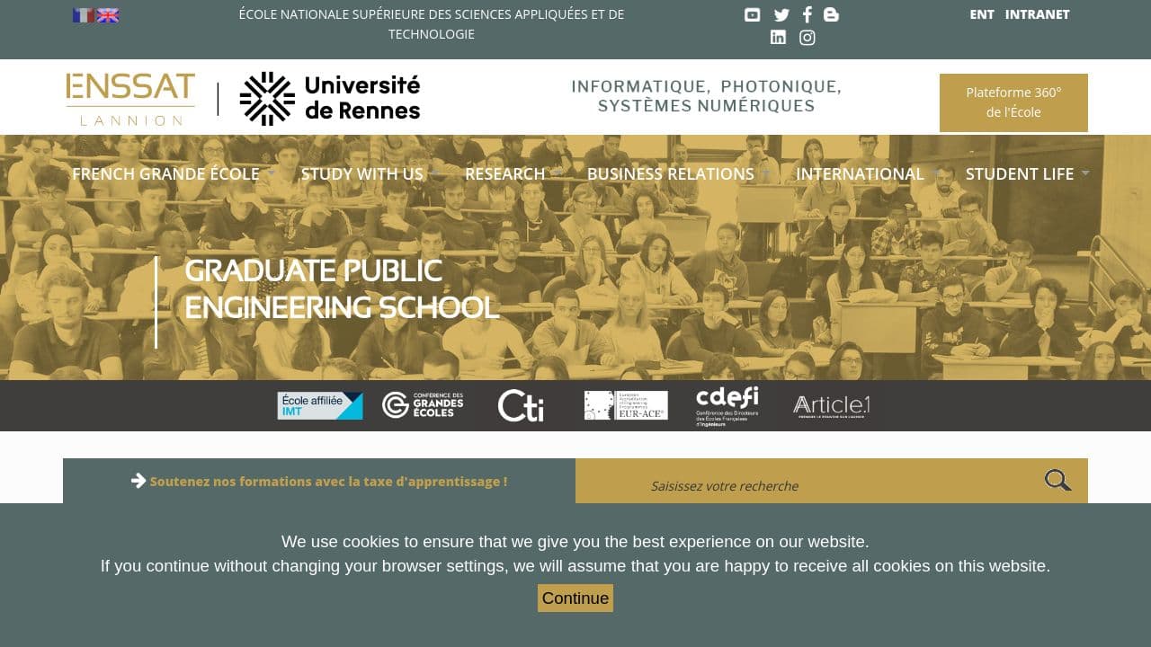 National School of Applied Science and Technology website screenshot