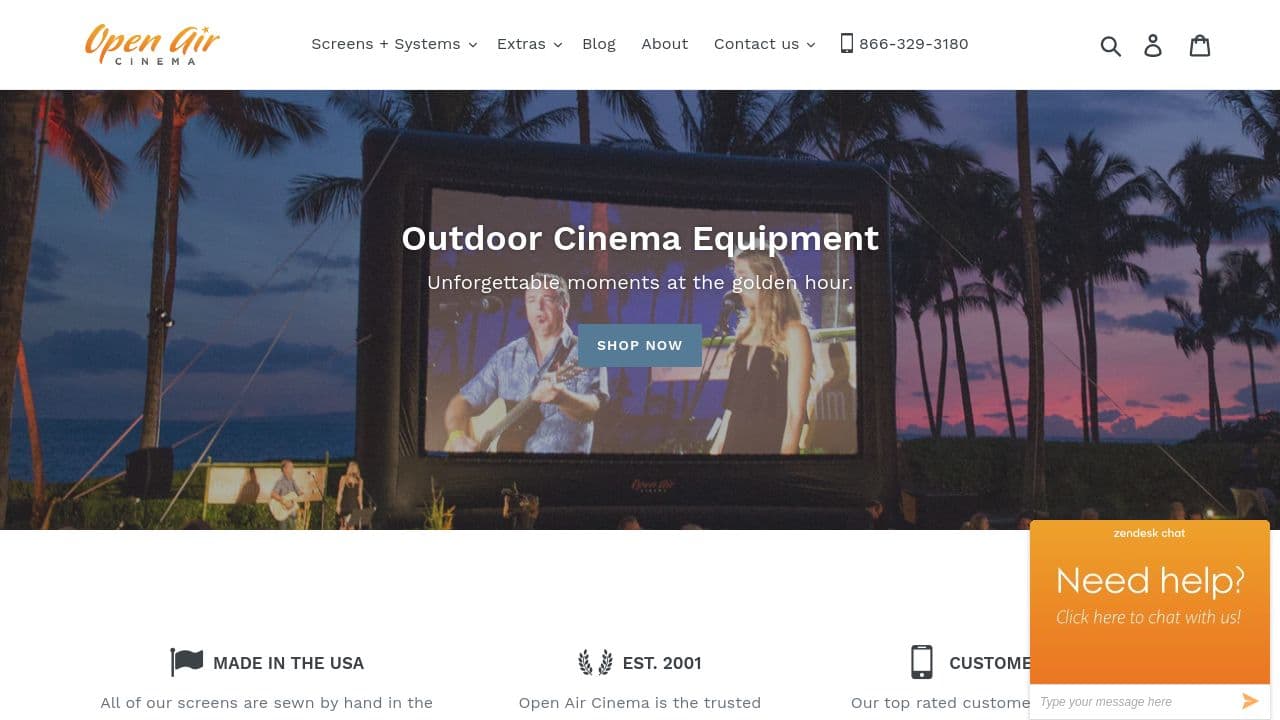 Open Air Cinema website screenshot