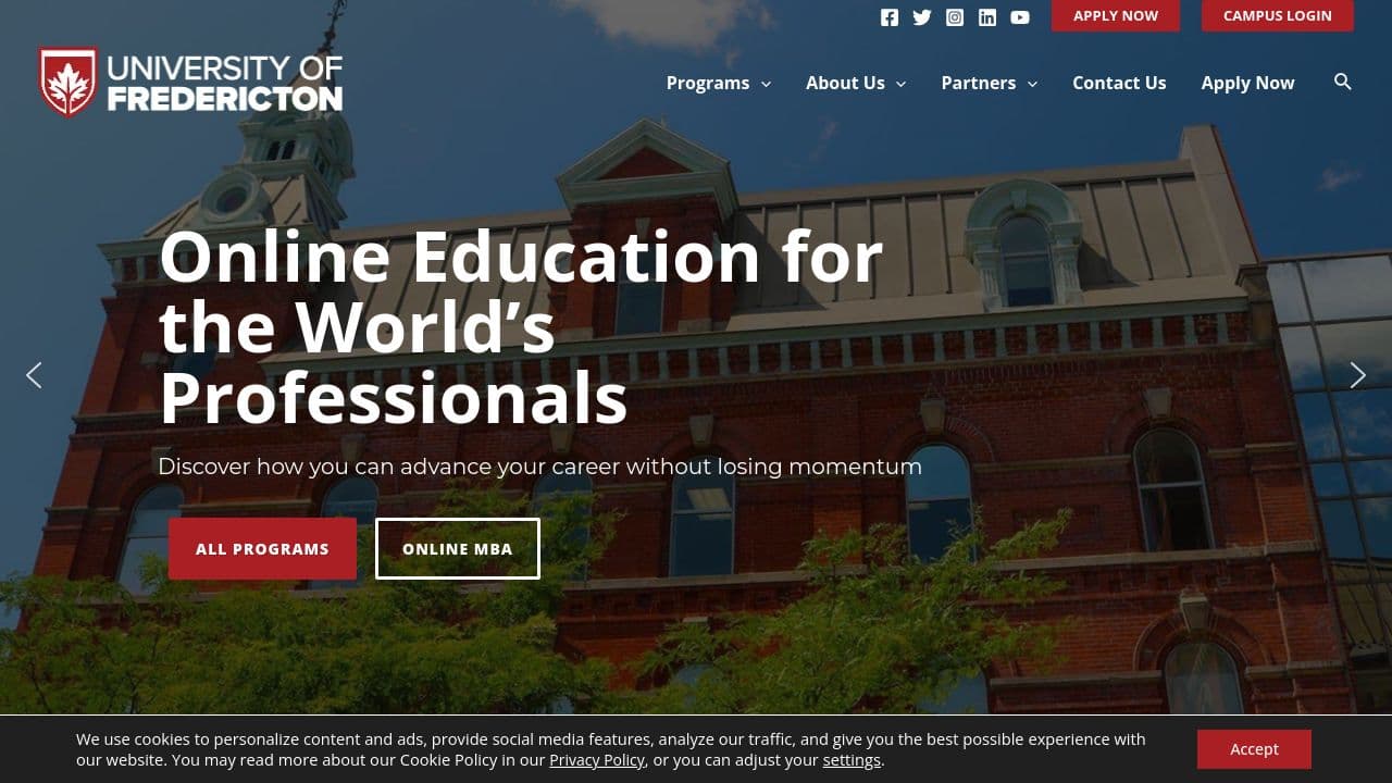 University of Fredericton website screenshot