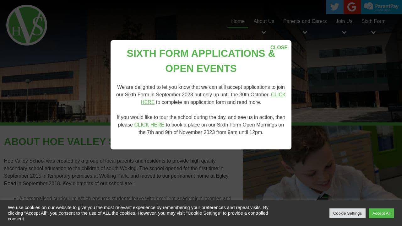 Hoe Valley School (Woking) website screenshot