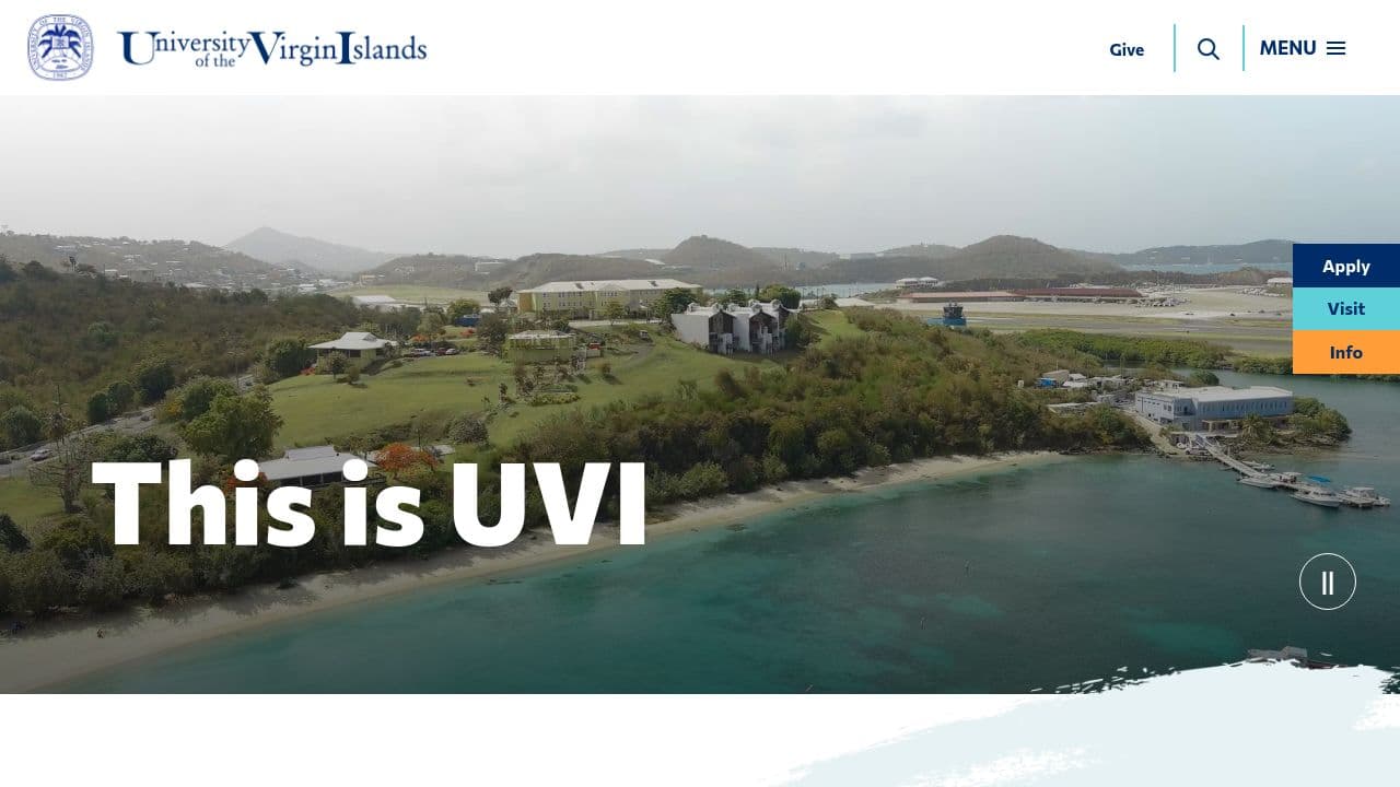 University of the Virgin Islands website screenshot