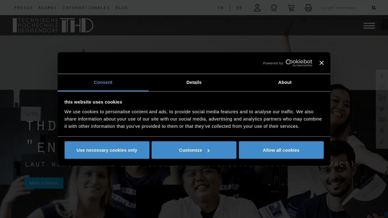 Deggendorf Institute of Technology website screenshot