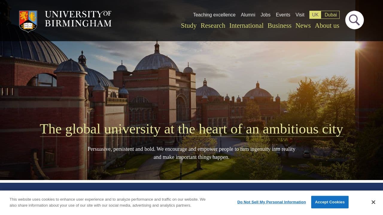University of Birmingham website screenshot
