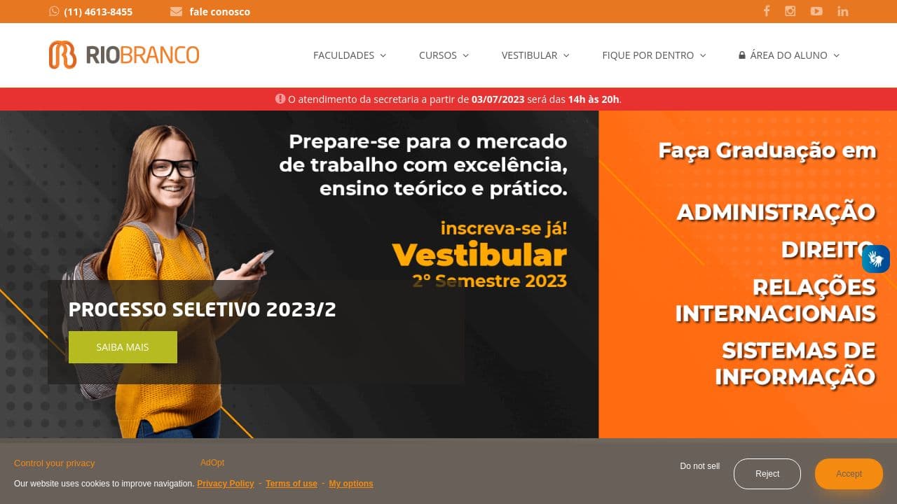 Faculdades Integradas Rio Branco website screenshot