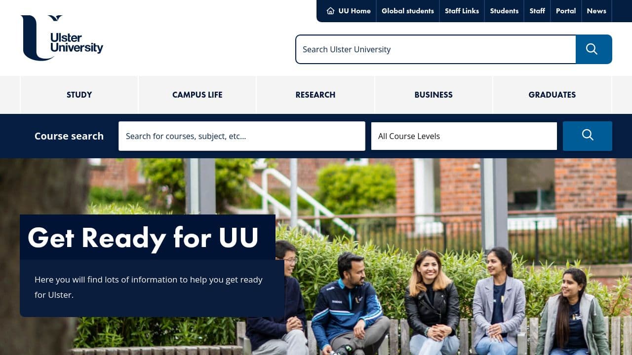 Ulster University website screenshot