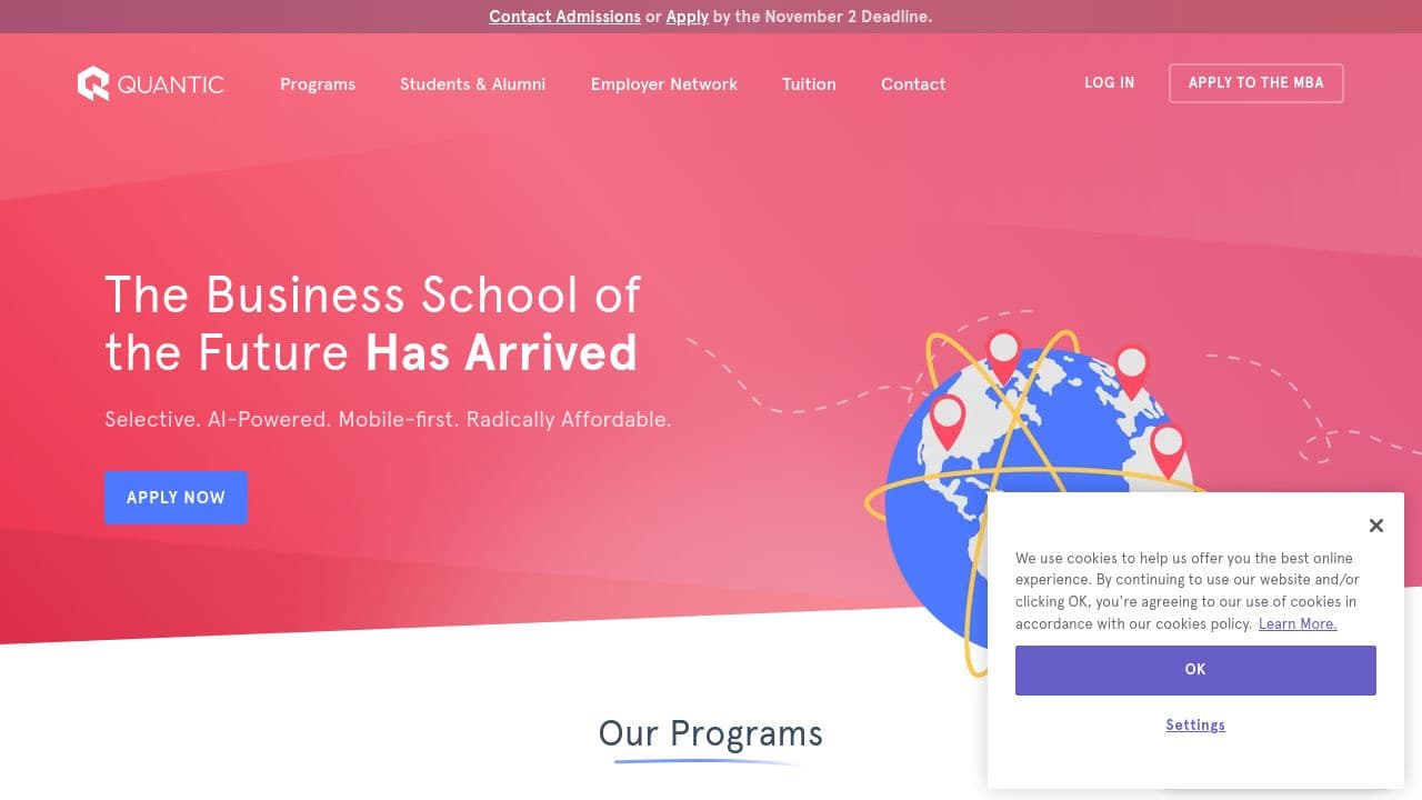 Quantic School of Business and Technology website screenshot