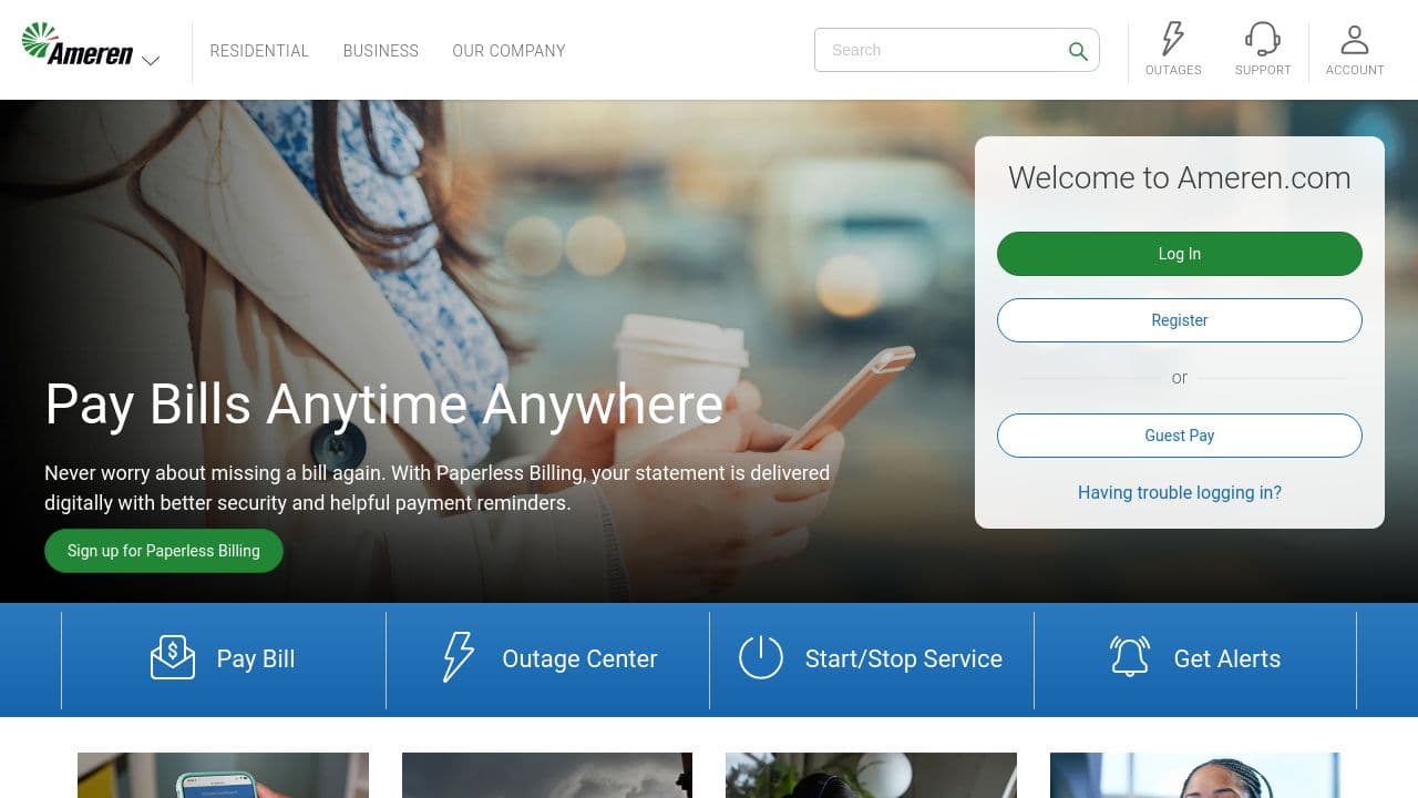 Ameren website screenshot