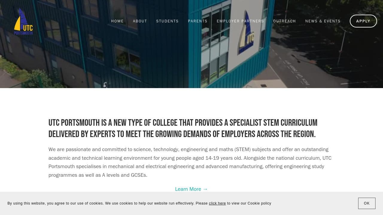 UTC Portsmouth website screenshot