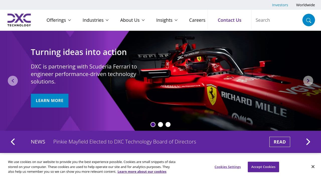 DXC providing claims management services website screenshot