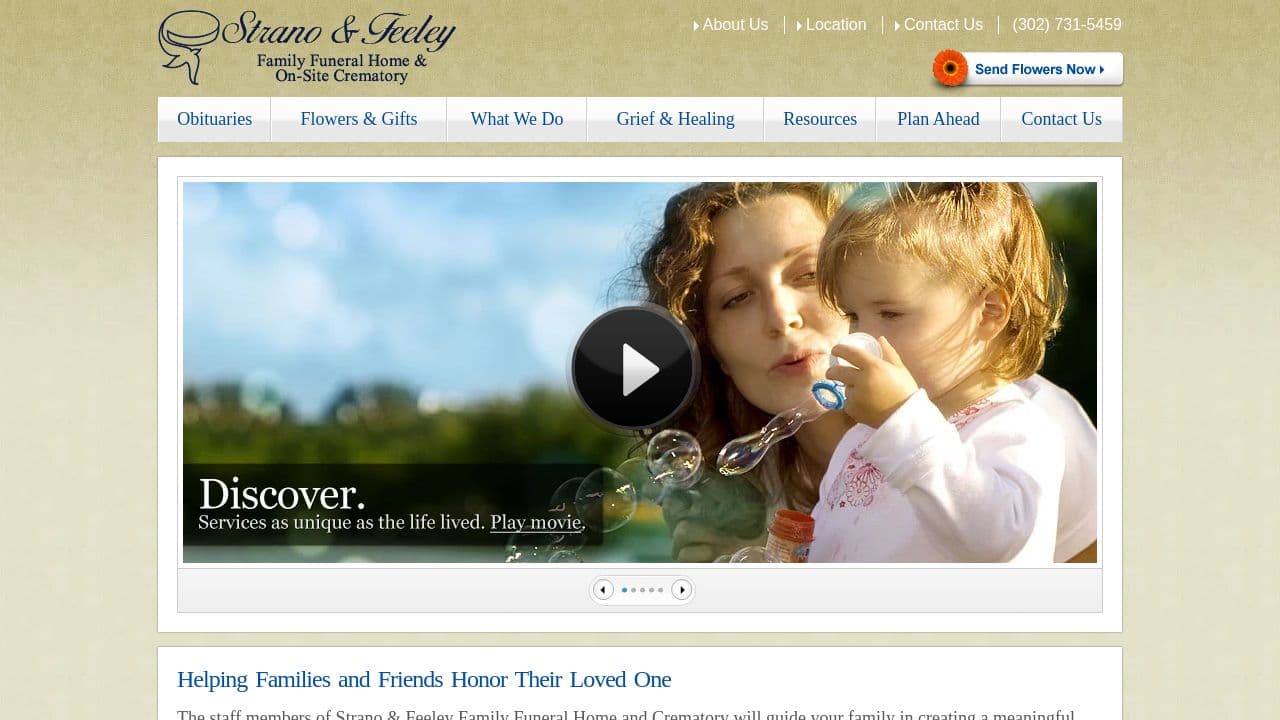 Strano & Feeley Family Funeral Home website screenshot