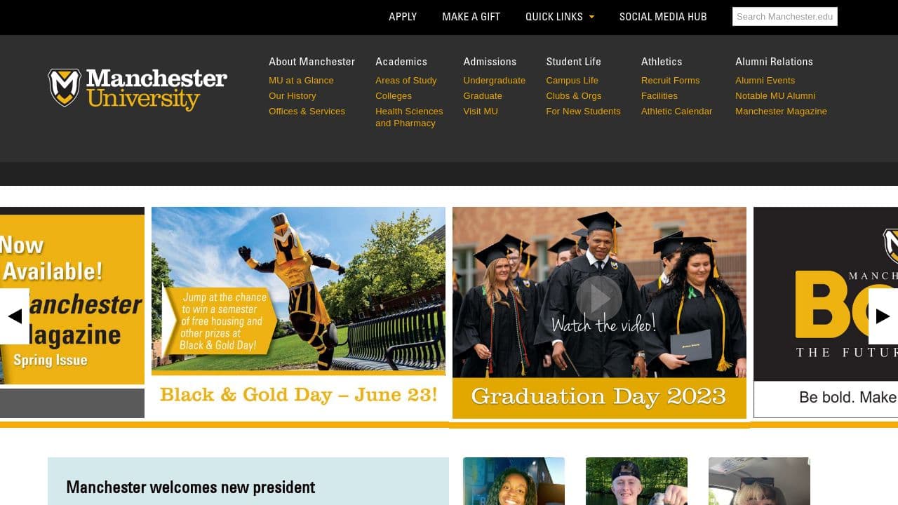 Manchester University website screenshot