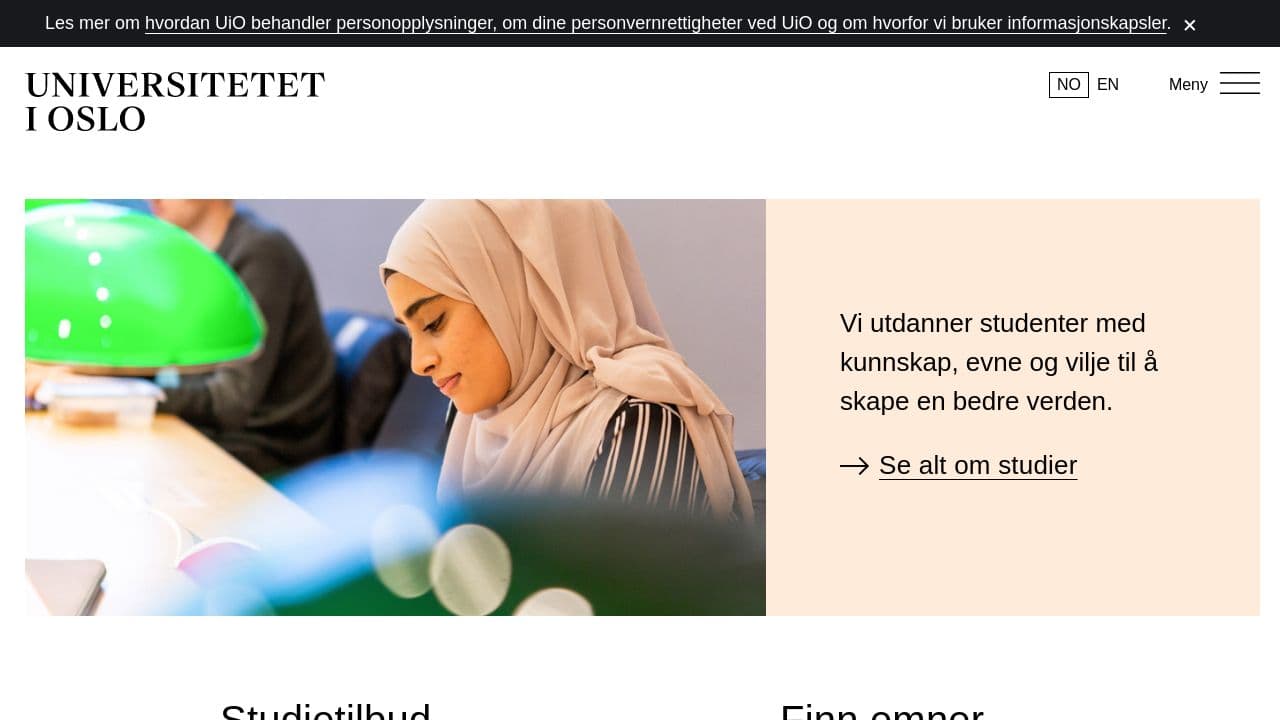University of Oslo website screenshot