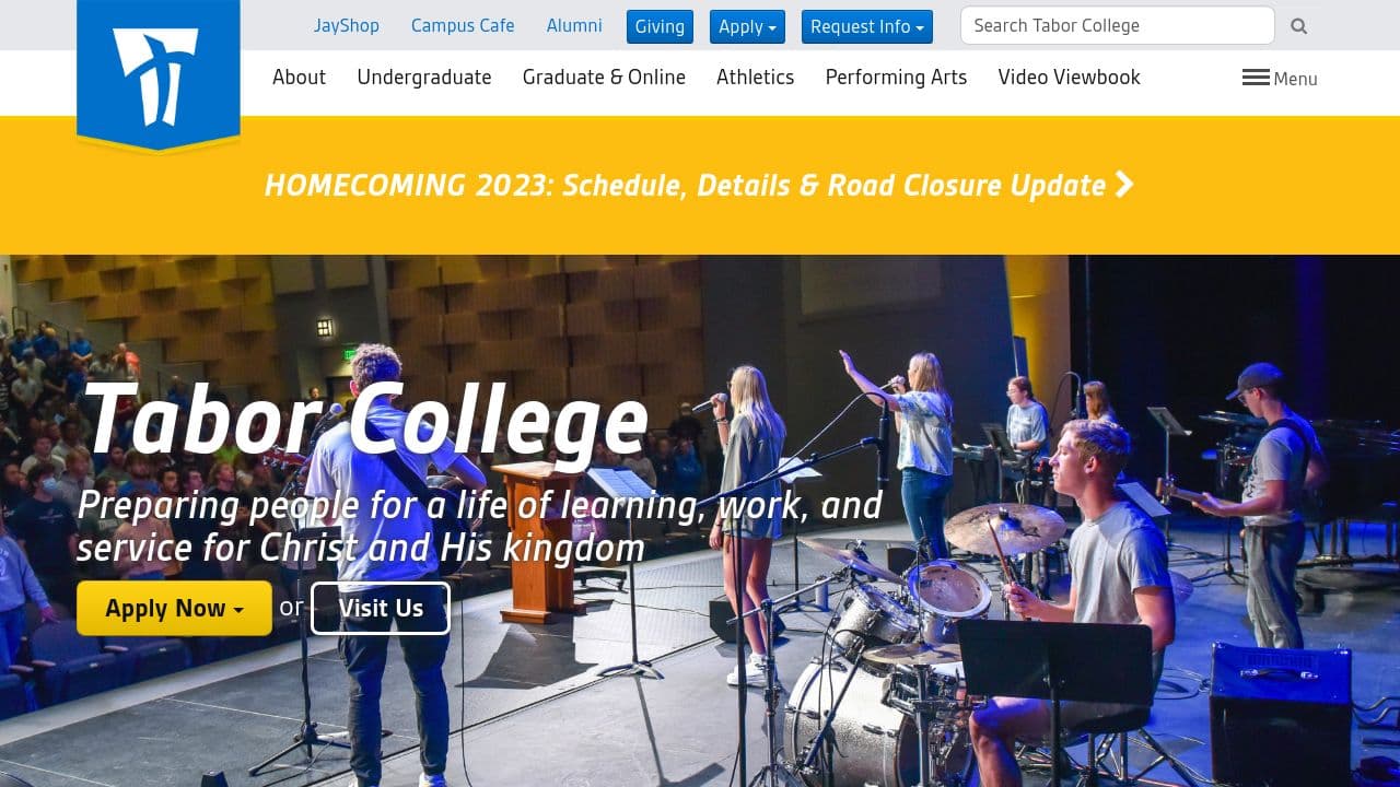Tabor College website screenshot