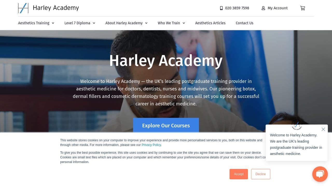 Harley Academy website screenshot