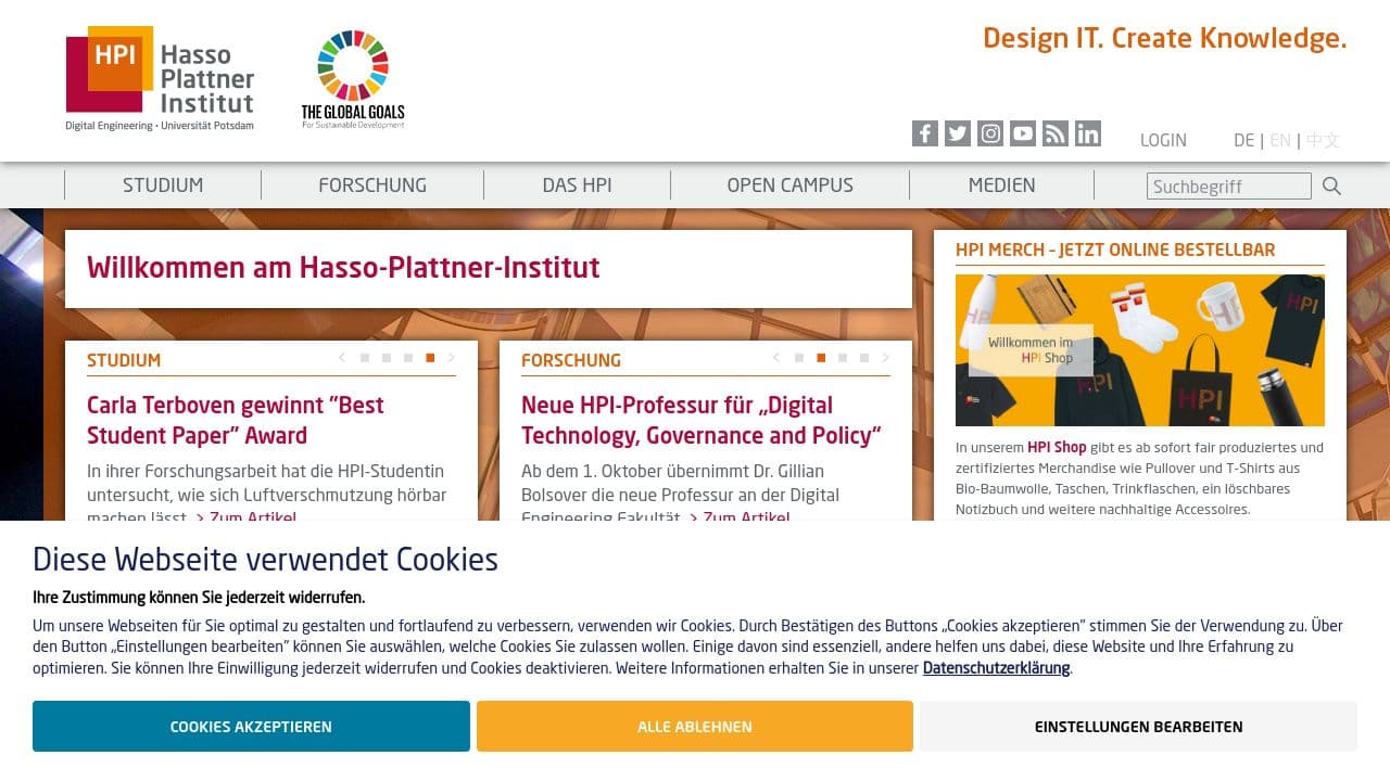 Hasso Plattner Institute website screenshot