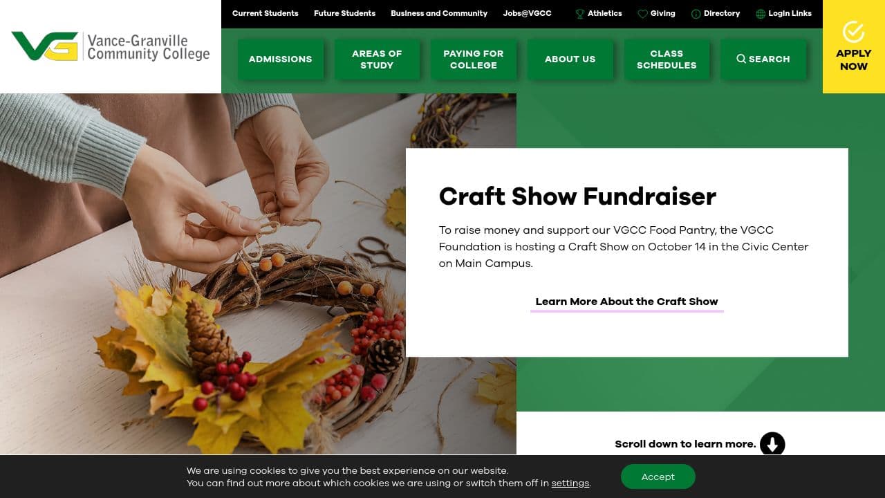 Vance-Granville Community College website screenshot
