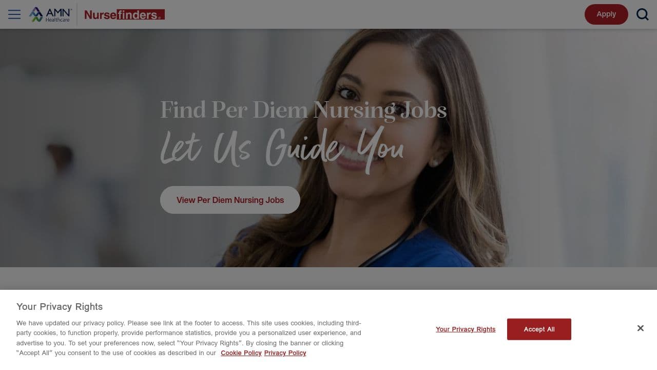 Nursefinders website screenshot