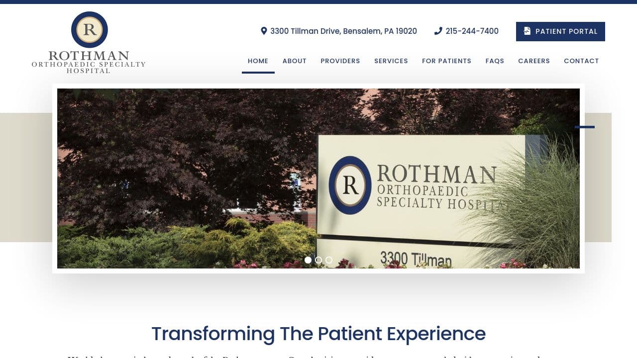 Rothman Orthopaedic Specialty Hospital website screenshot