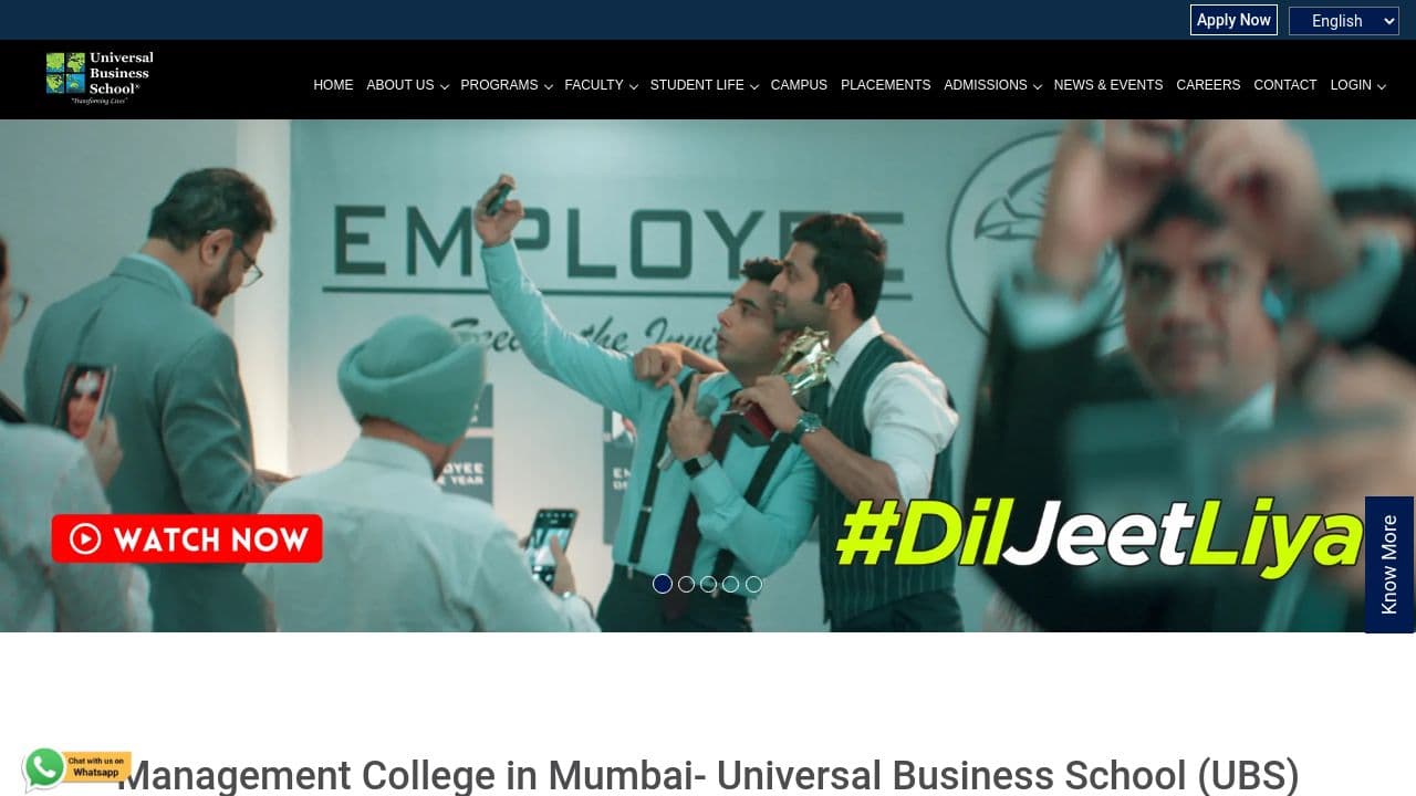 Universal Business School website screenshot