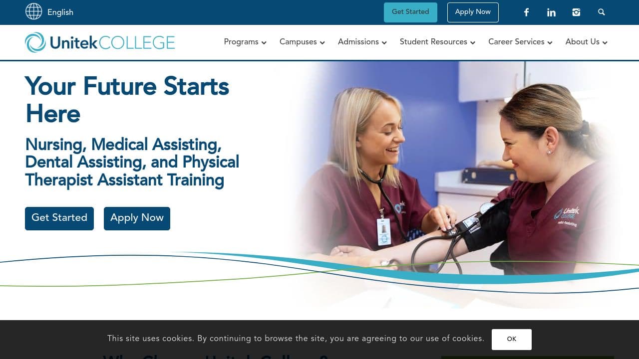 Unitek College website screenshot