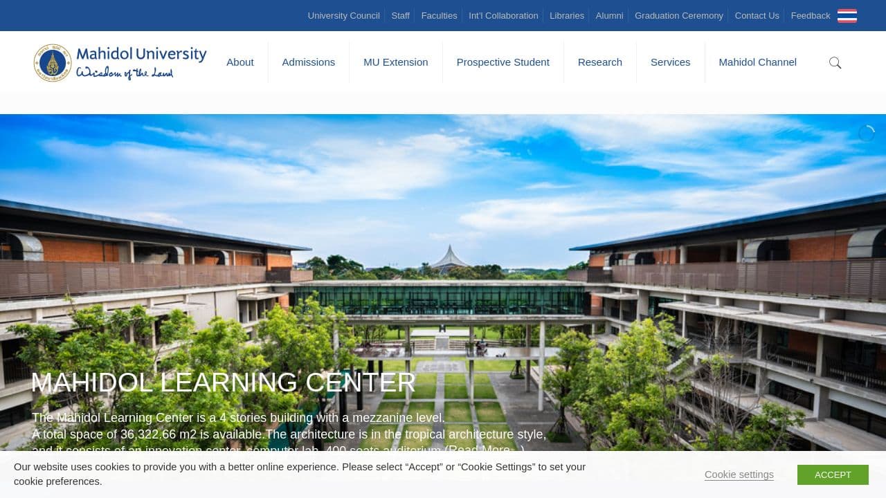 Mahidol University website screenshot