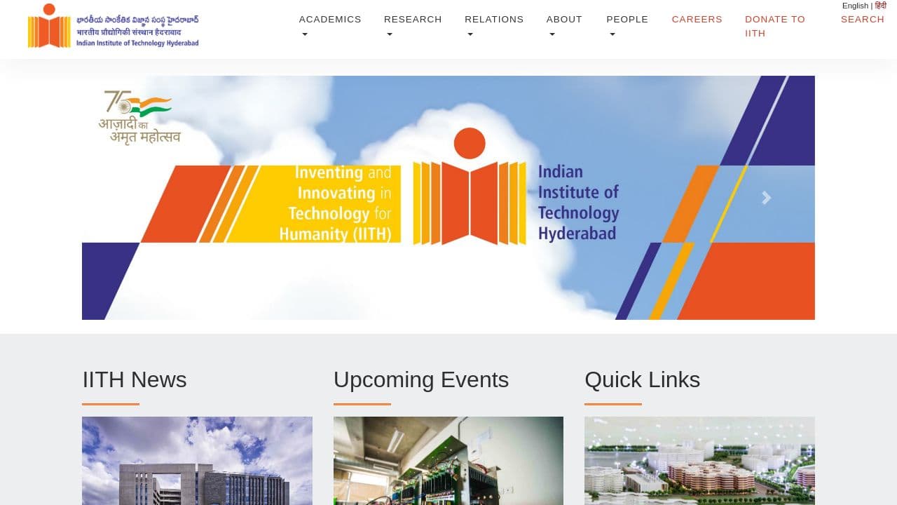 Indian Institute of Technology, Hyderabad website screenshot