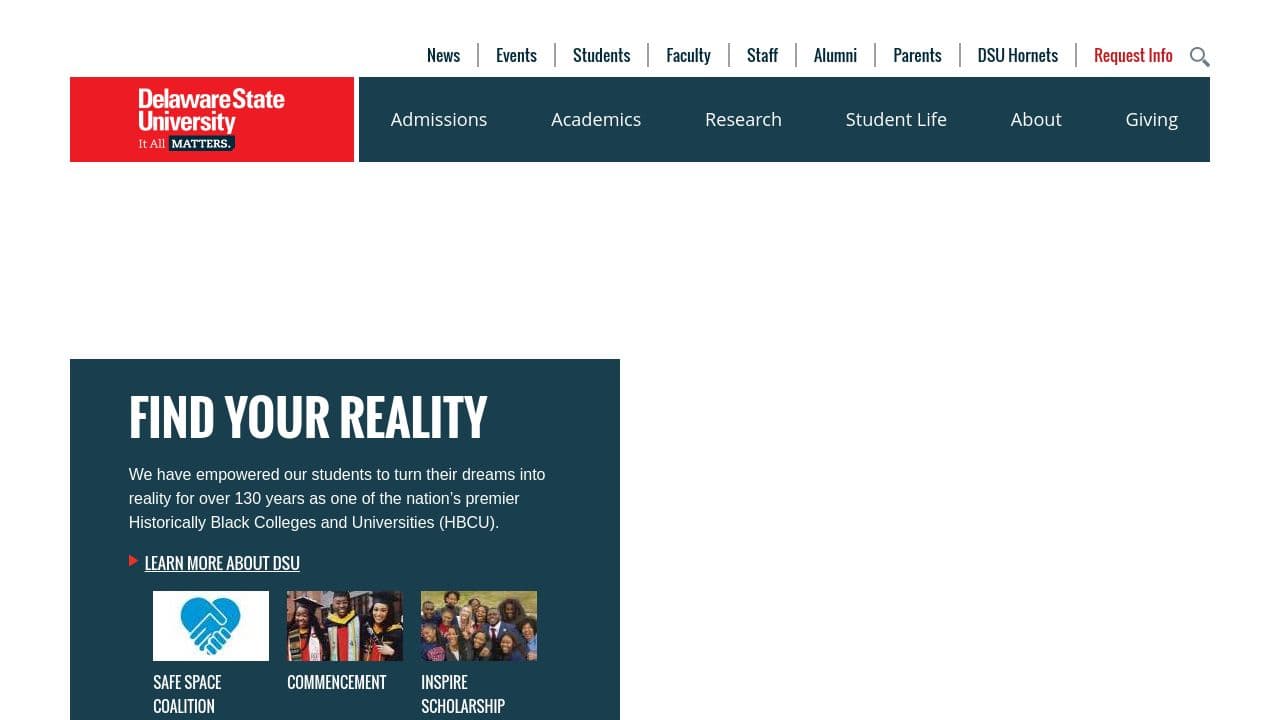 Delaware State University website screenshot