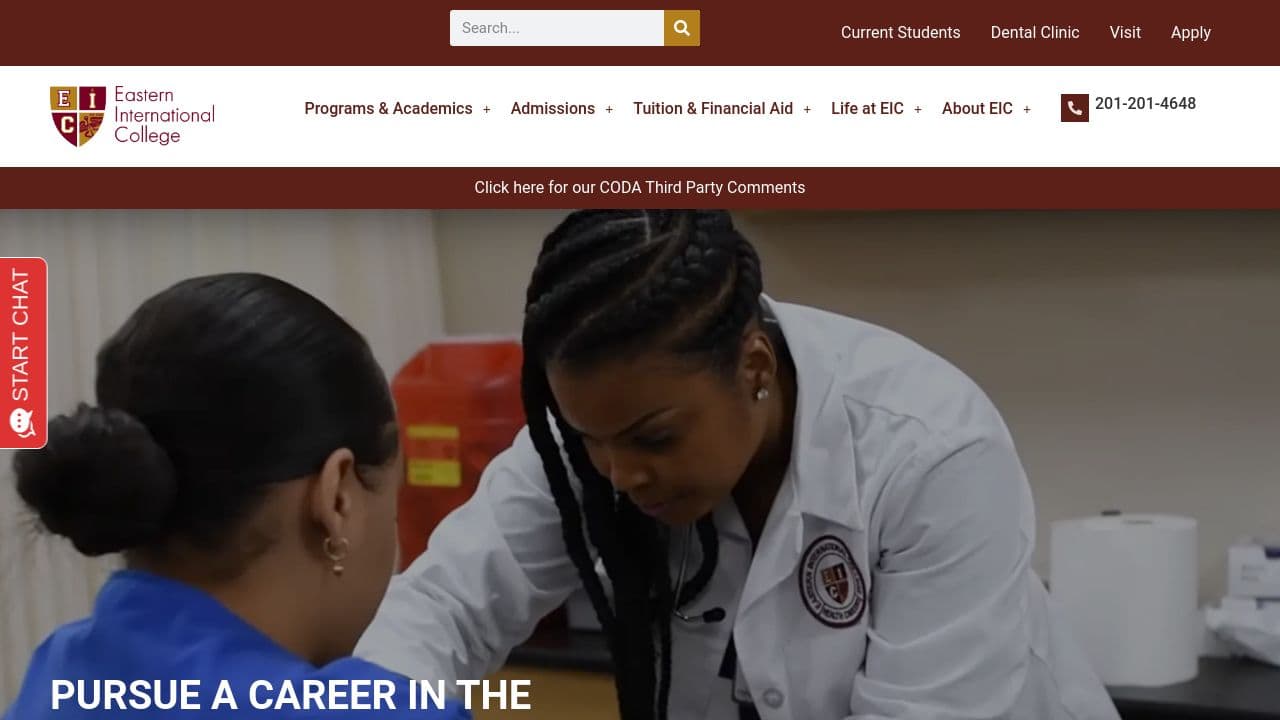 Eastern International College website screenshot