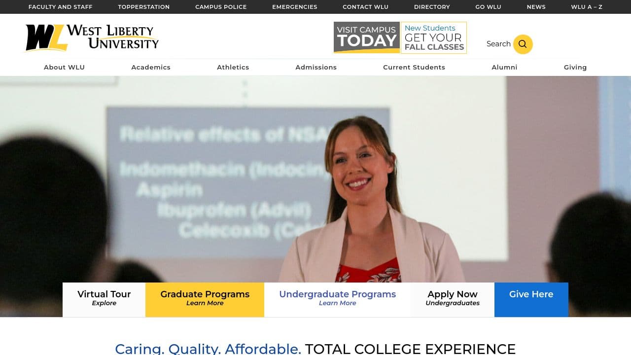 West Liberty University website screenshot