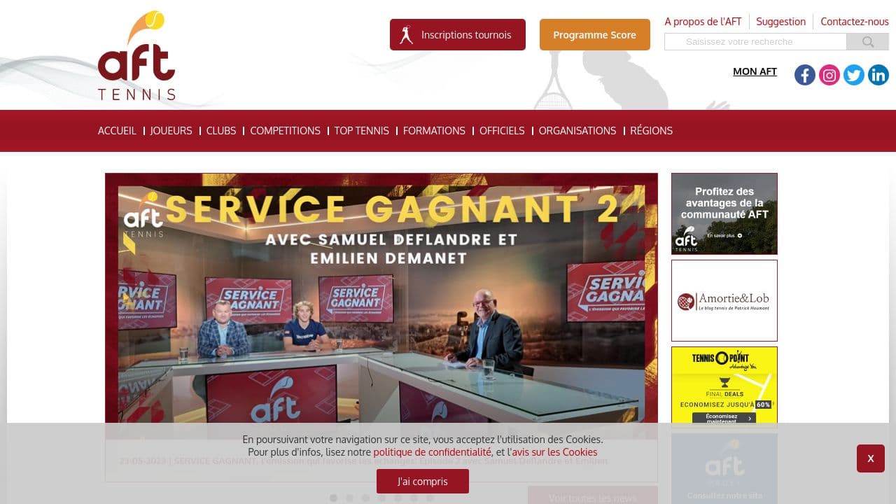 AFT Tennis - Padel  website screenshot