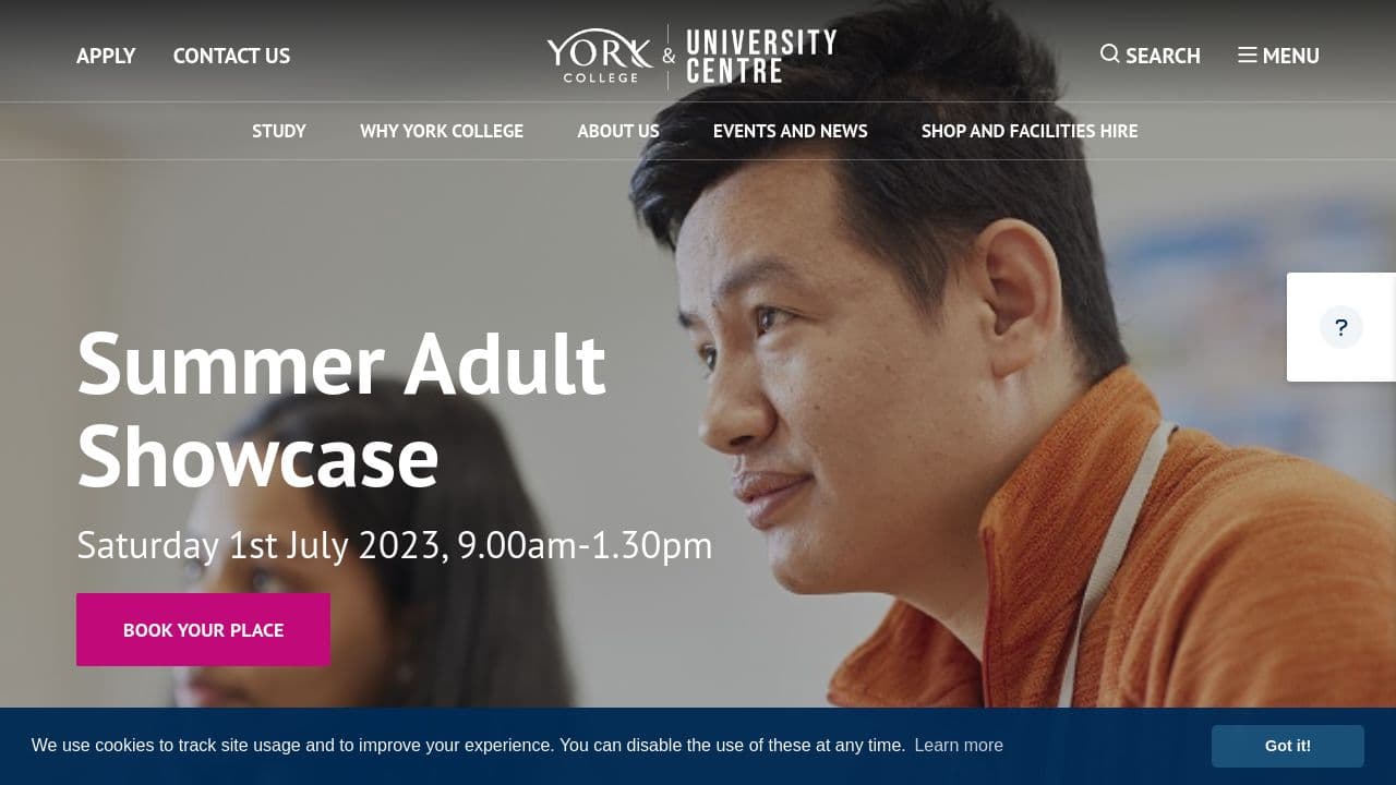 York College, York UK website screenshot