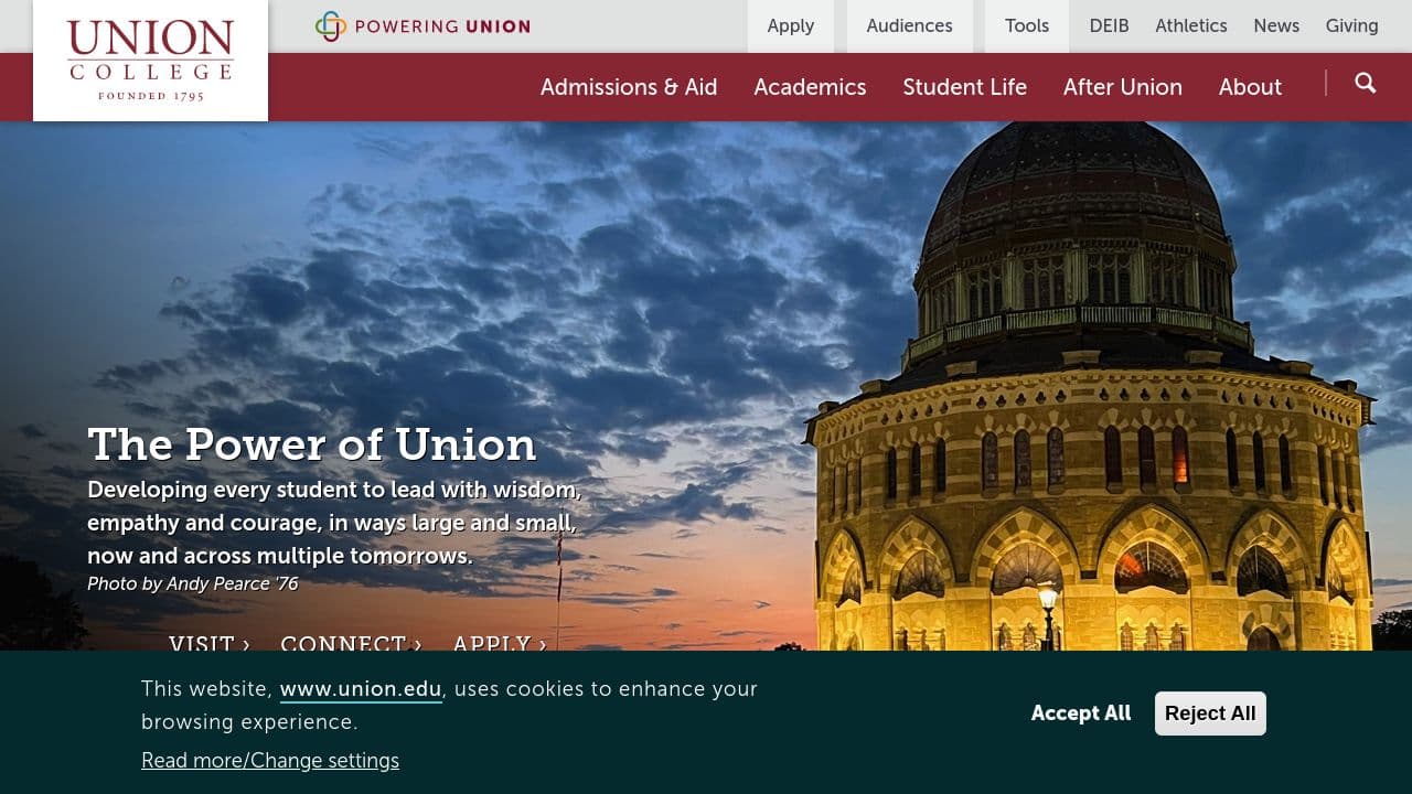 union college website screenshot