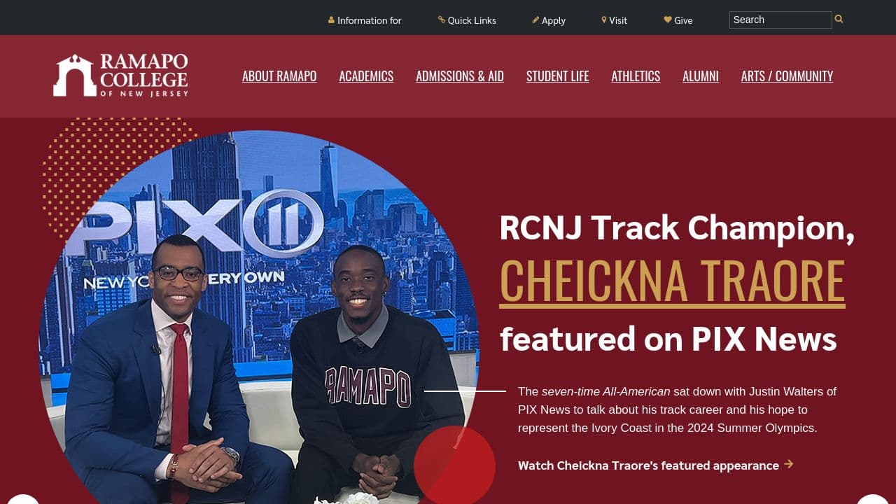 Ramapo College of New Jersey website screenshot