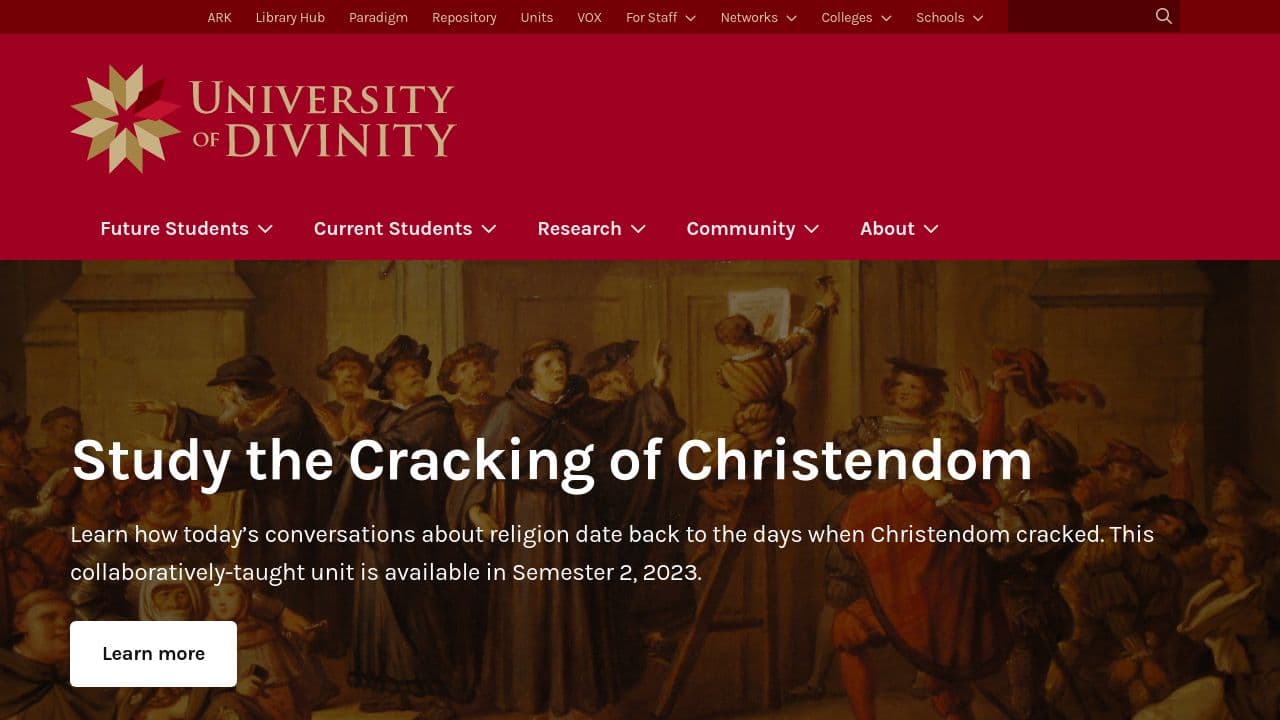 University of Divinity website screenshot